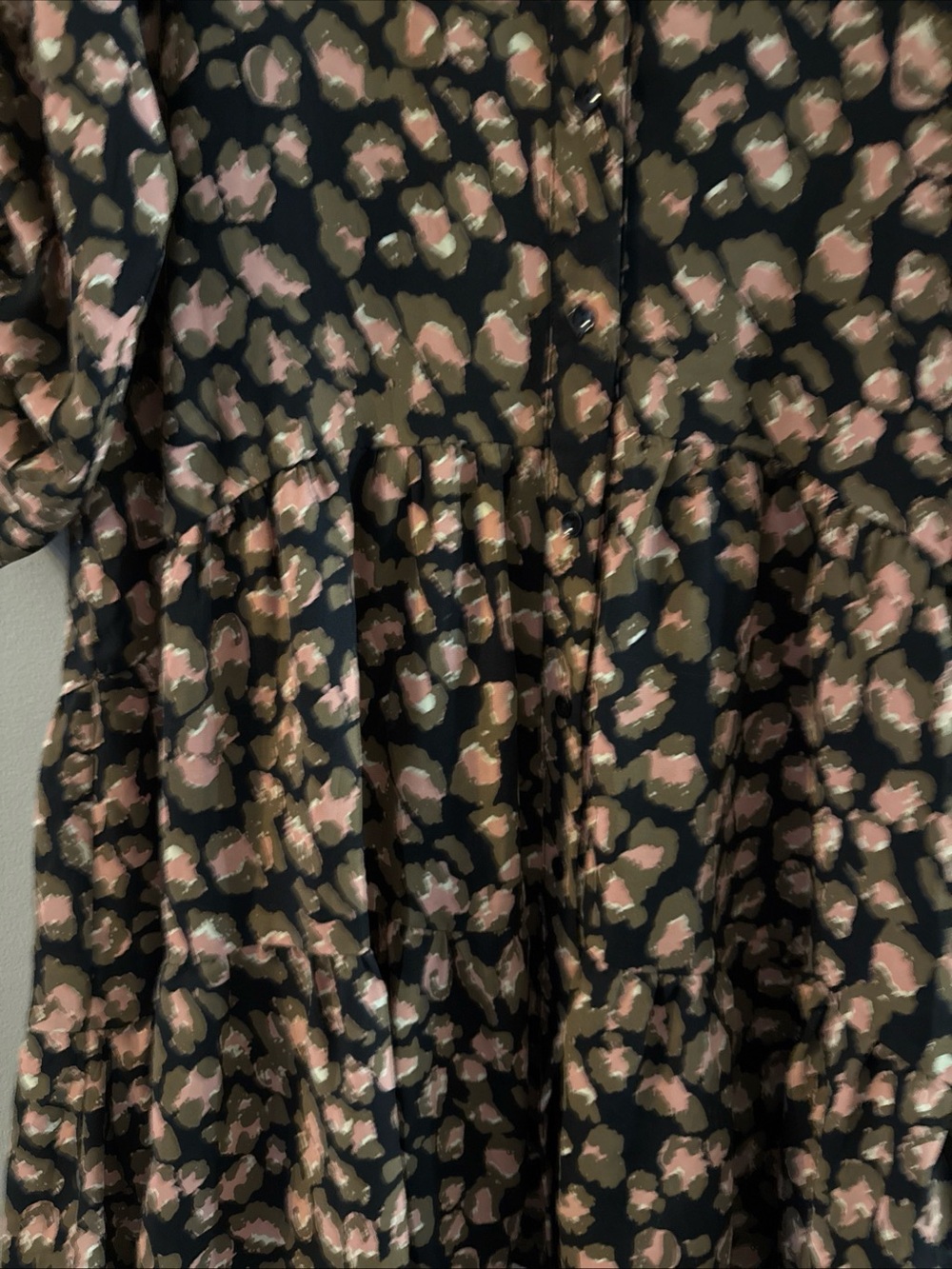 Joy Joy Black Dress with Pink and Olive Spot Floral Print L y26 - Picture 3 of 11